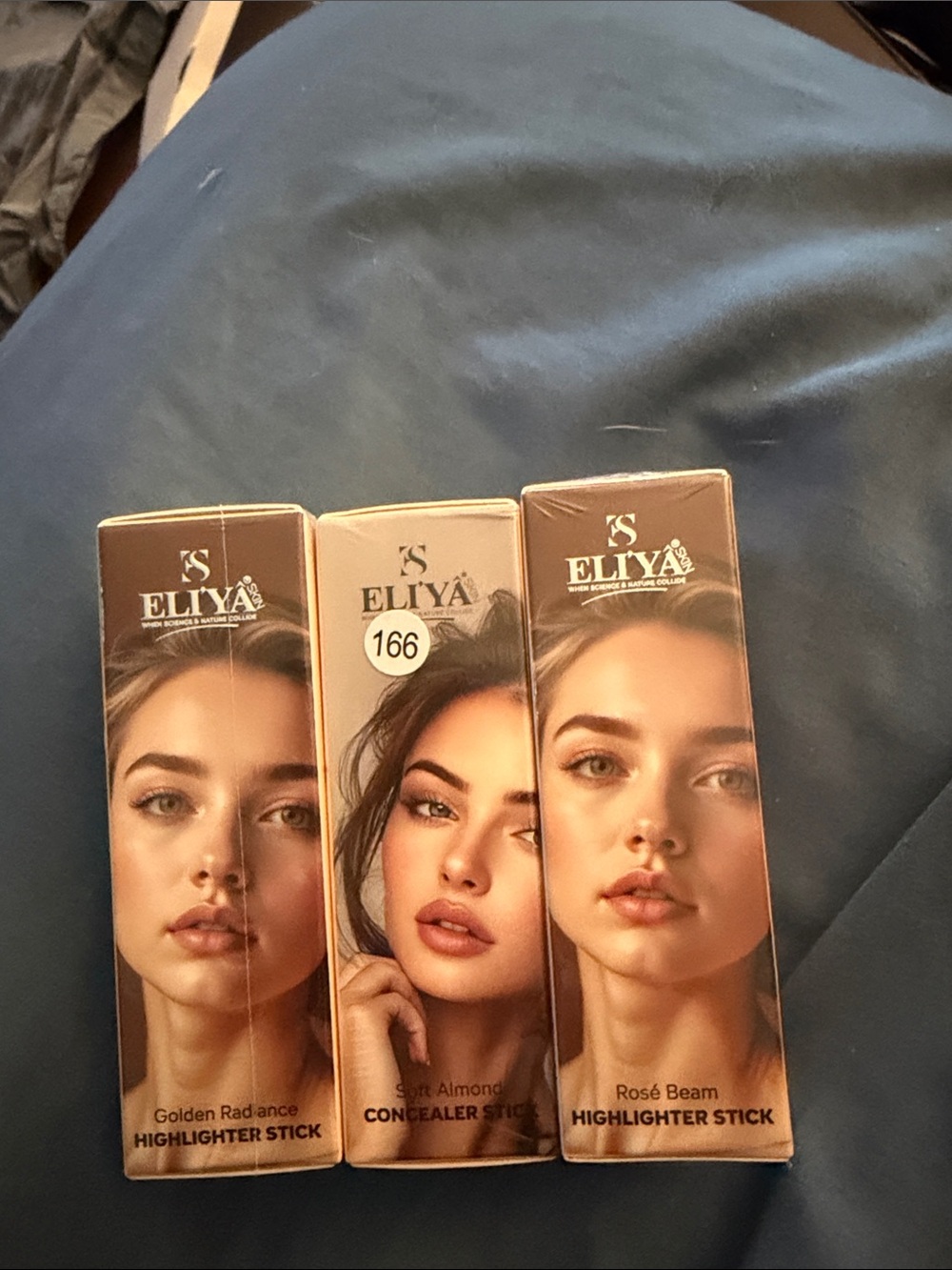 Highlighter & Concealer Stick Set - Golden Radiance, Soft Almond, Rosé Beam